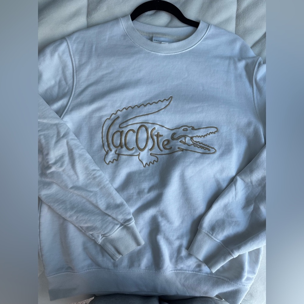 Lacoste Cream/White Crewneck with Gold Logo